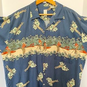 Vintage Mens Burma Bibas Silk Hawaiian Print Shirt L